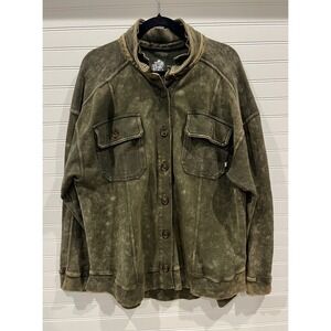 PILCRO Corduroy Washed Utility Jacket Olive Green Button Front Oversized XL